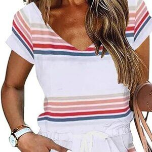 Womens Summer Dress Lantern Sleeve V Neck Tie Front